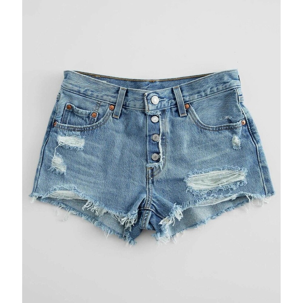Levi's Premium 501 Original Button Fly Womens Mid Rise Shorts Luxor Rain W 24"